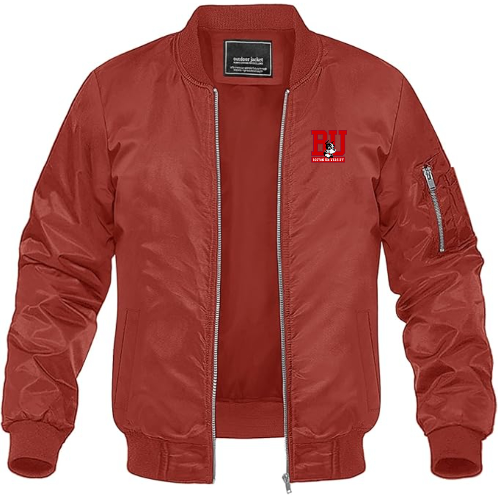 Men's Boston University Terriers Lightweight Bomber Jacket Windbreaker Softshell Varsity Jacket Coat