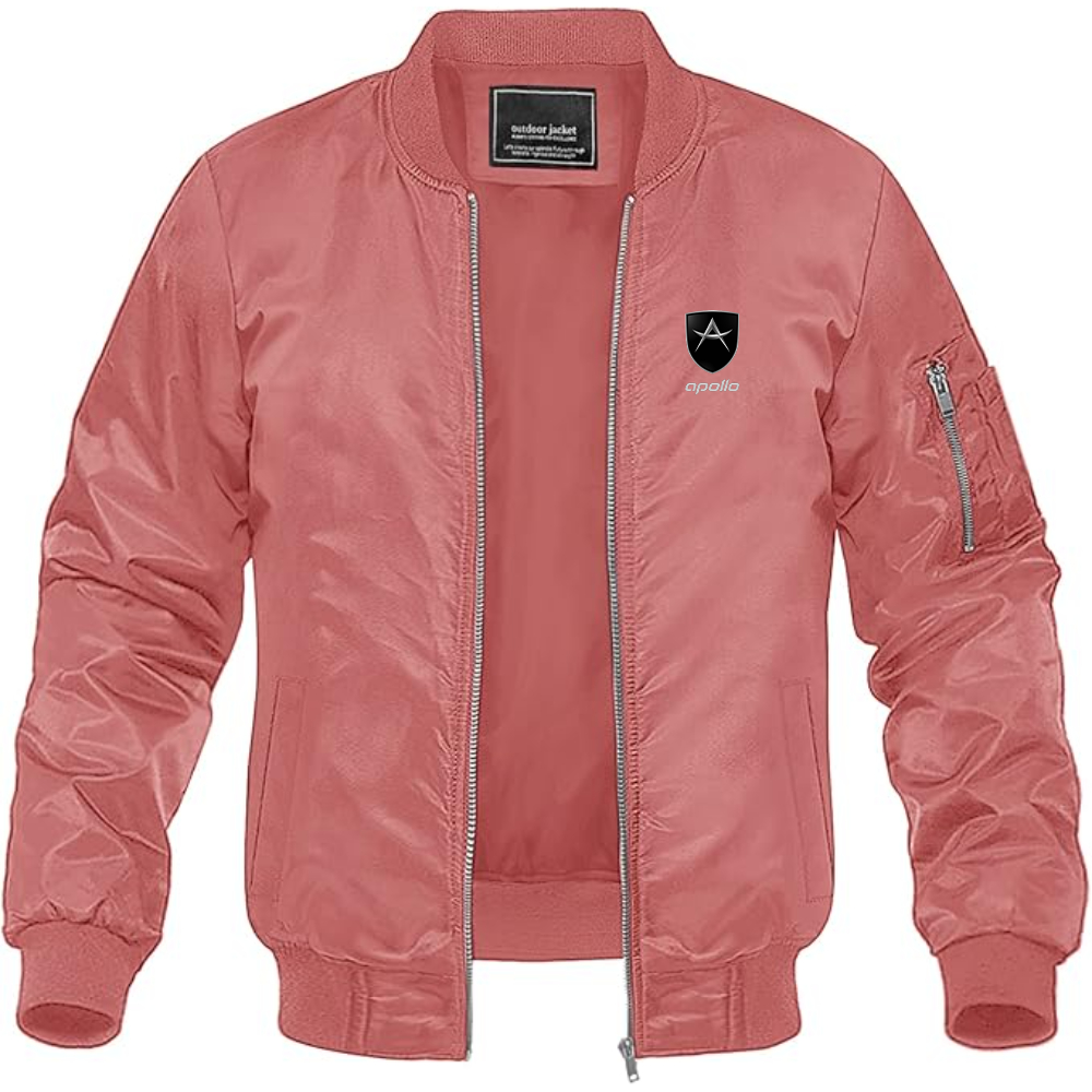 Men's Apollo Logo Lightweight Bomber Jacket Windbreaker Softshell Varsity Jacket Coat