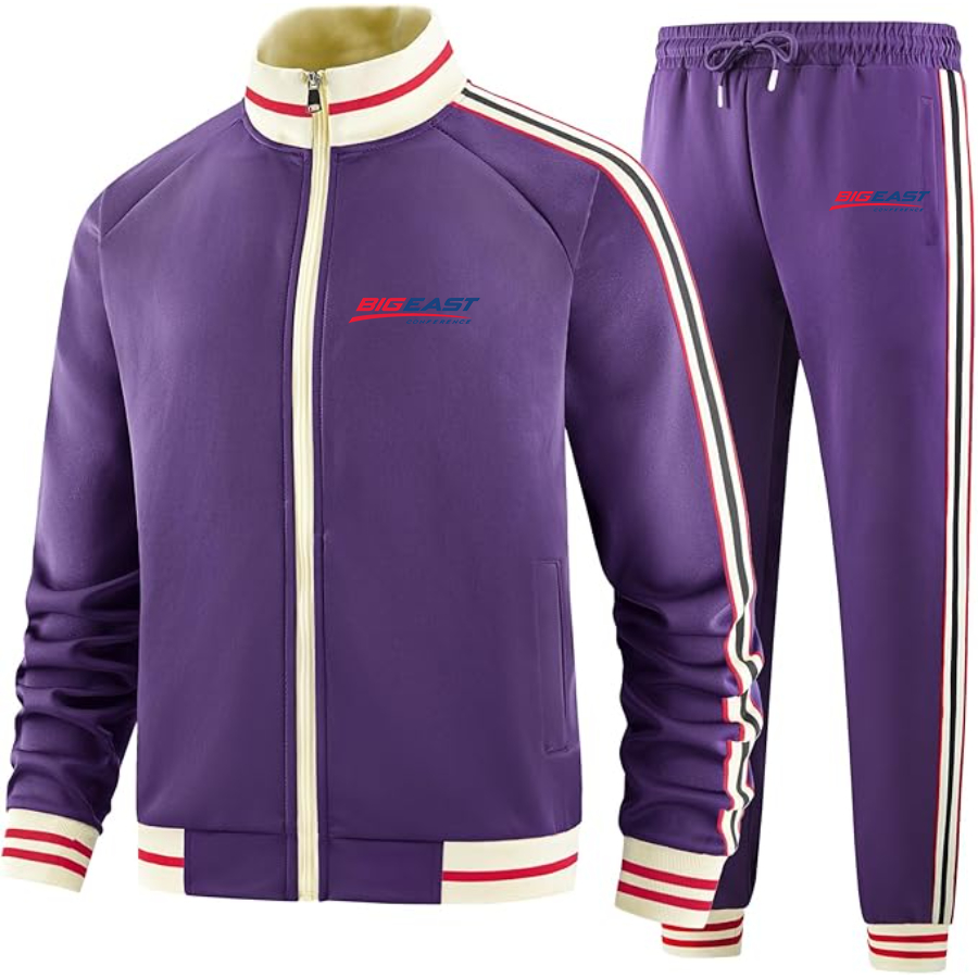 Men's Big East Conference  Two Piece Designer Tracksuit with Bold Striped Accents and Zippered Front Elevated Athletic