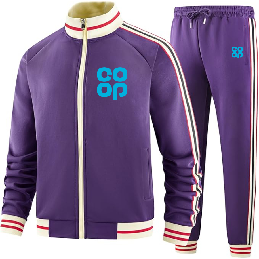 Men's CoOp Two Piece Designer Tracksuit with Bold Striped Accents and Zippered Front Elevated Athletic