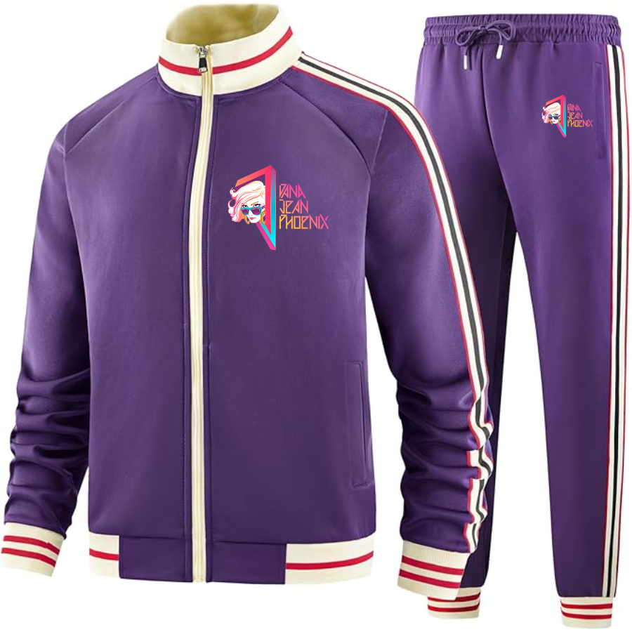 Men's Dana Jean Phoenix Two Piece Designer Tracksuit with Bold Striped Accents and Zippered Front Elevated Athletic Wear