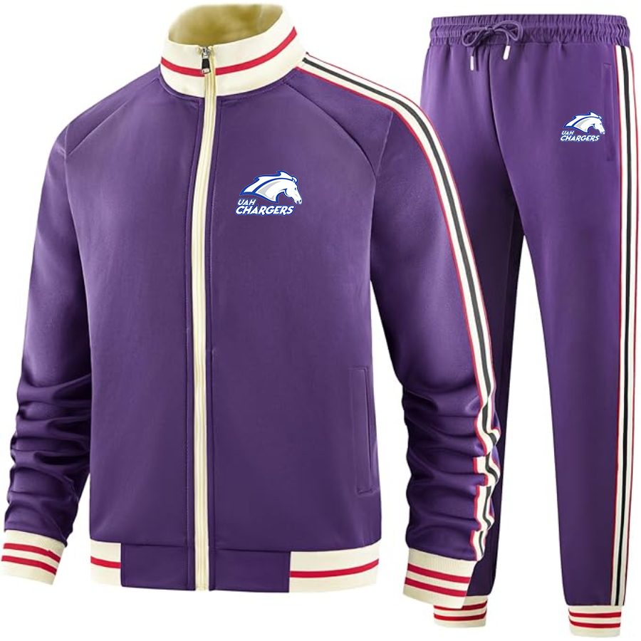 Men's Alabama Huntsville Chargers  Two Piece Designer Tracksuit with Bold Striped Accents and Zippered Front Elevated Athletic Wear
