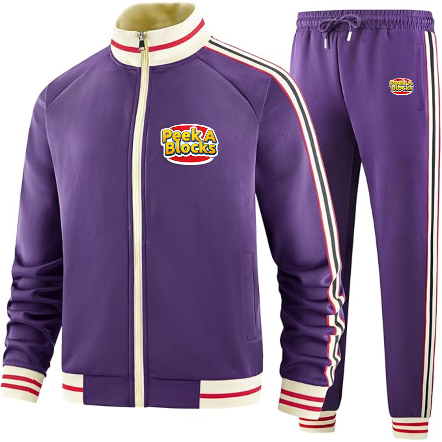 Men's  Peek A Blocks  Two Piece Designer Tracksuit with Bold Striped Accents and Zippered Front Elevated Athletic Wear