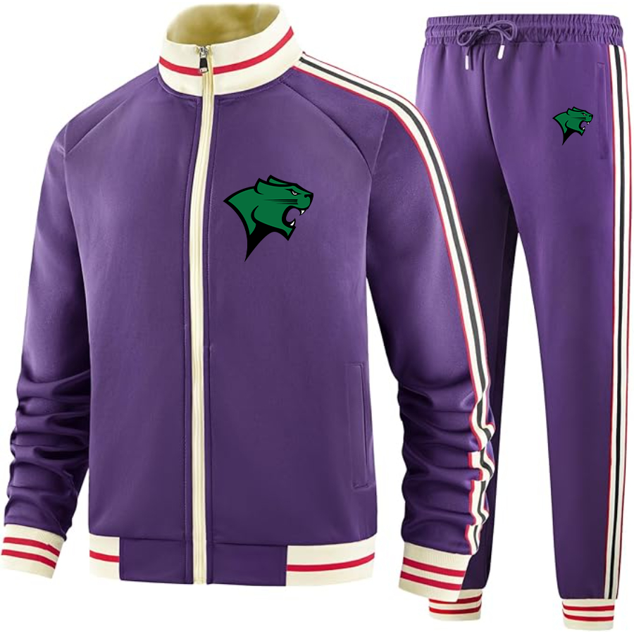 Men's Chicago State Cougars   Two Piece Designer Tracksuit with Bold Striped Accents and Zippered Front Elevated Athletic