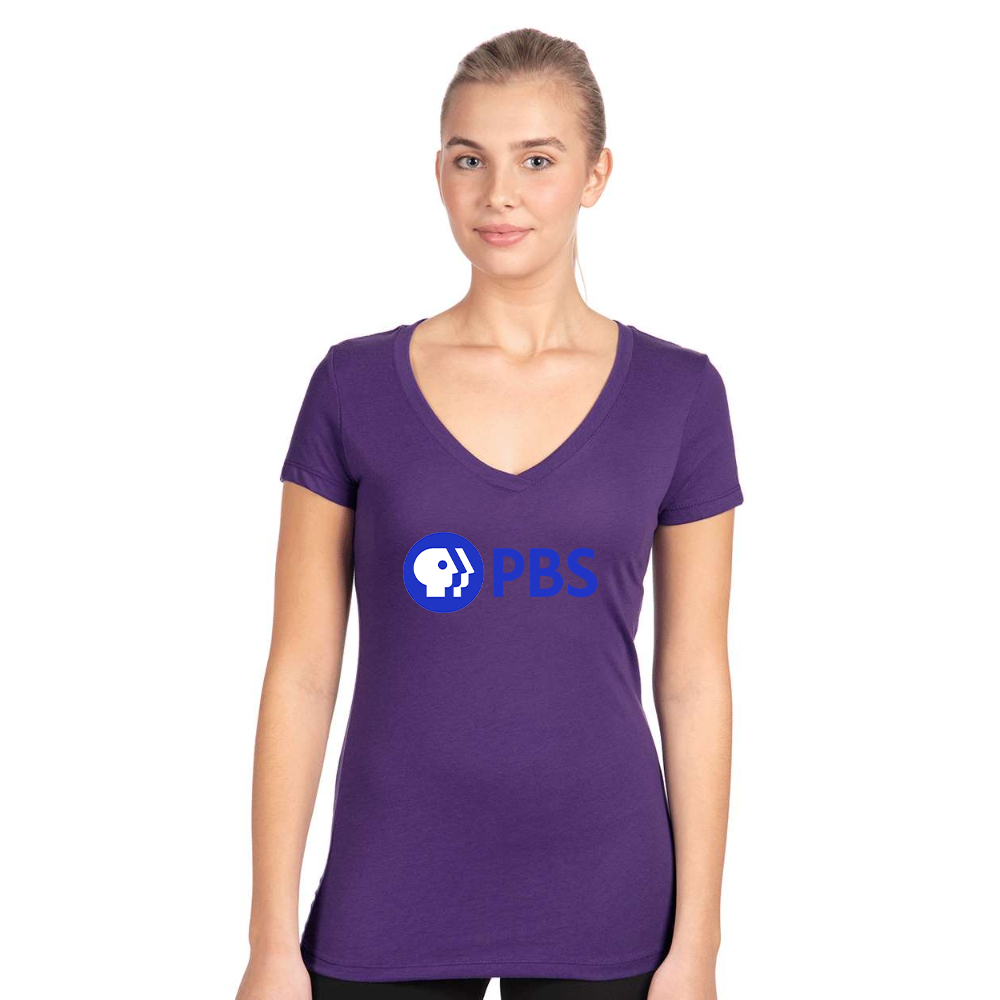Women's PBS Blue  Next Level V-Neck T-Shirt