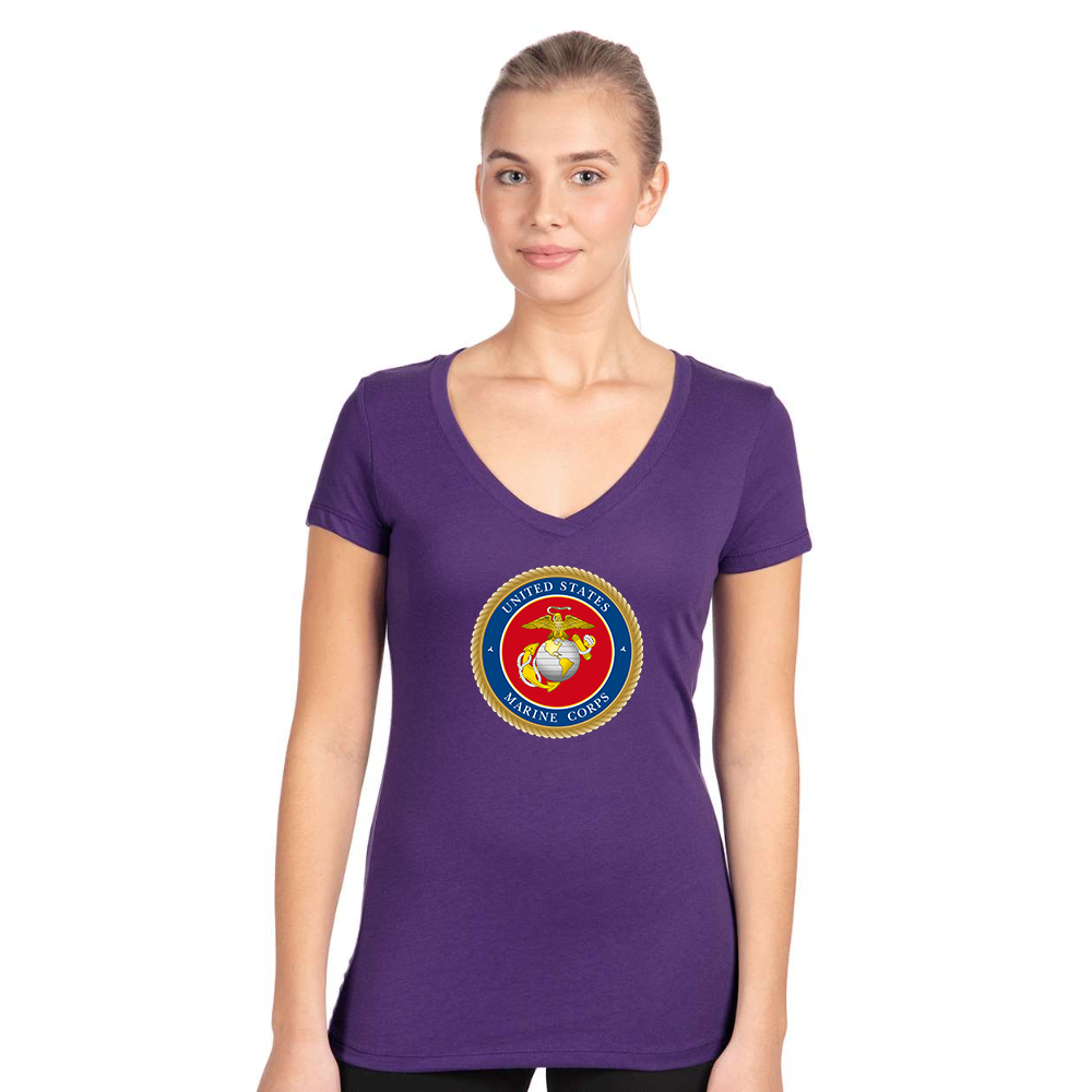 Women's   USMC Emblem Next Level V-Neck T-Shirt