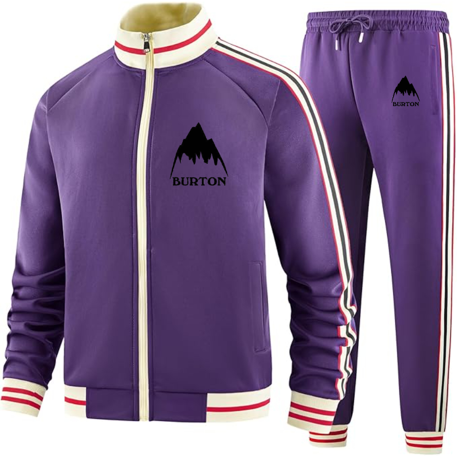 Men's Burton Mountain Two Piece Designer Tracksuit with Bold Striped Accents and Zippered Front Elevated Athletic Wear