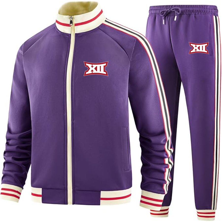 Men's Big 12 Conference  Two Piece Designer Tracksuit with Bold Striped Accents and Zippered Front Elevated Athletic Wear