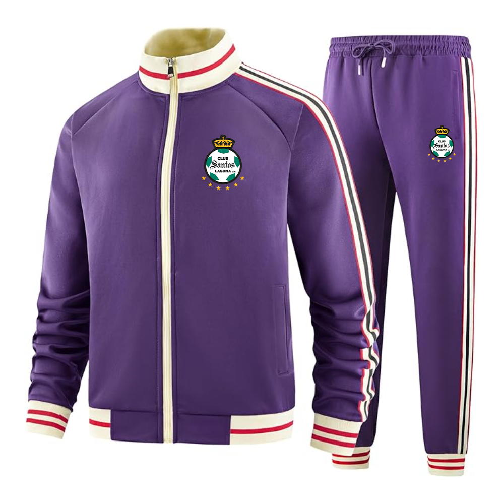 Men's Santos Laguna Soccer  Two Piece Designer Tracksuit with Bold Striped Accents and Zippered Front Elevated Athletic Wear