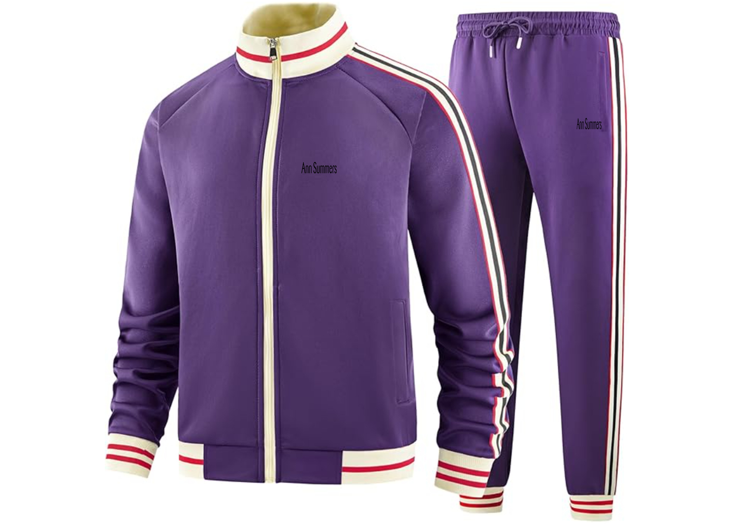 Men's Ann Summers Two Piece Designer Tracksuit with Bold Striped Accents and Zippered Front Elevated Athletic