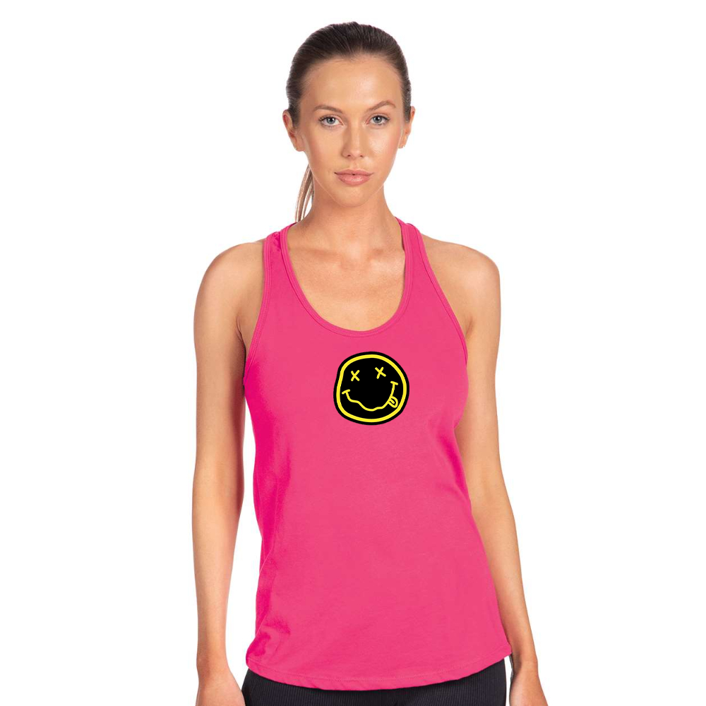 Women's Nirvana Yellow and Black Face Next Level Ideal Racerback Tank
