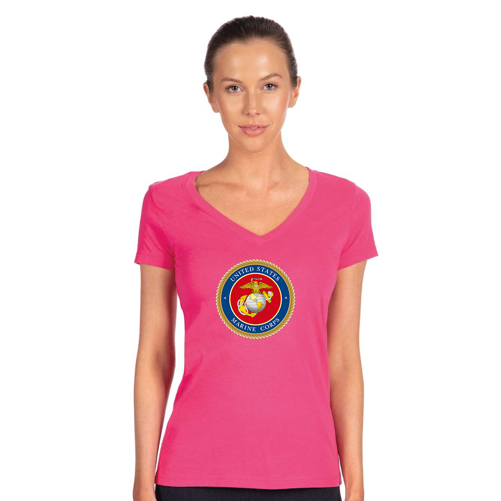 Women's   USMC Emblem Next Level V-Neck T-Shirt