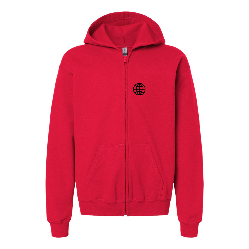 Youth Internet Globe Gildan Heavy Blend Full Zip Hooded Sweatshirt