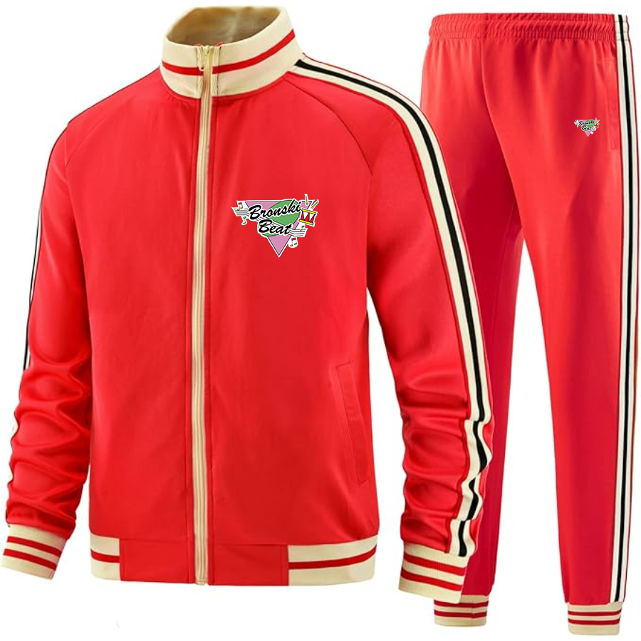 Men's  Bronski Beat   Two Piece Designer Tracksuit with Bold Striped Accents and Zippered Front Elevated Athletic