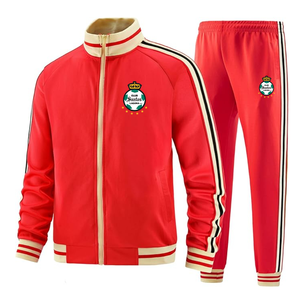 Men's Santos Laguna Soccer  Two Piece Designer Tracksuit with Bold Striped Accents and Zippered Front Elevated Athletic Wear