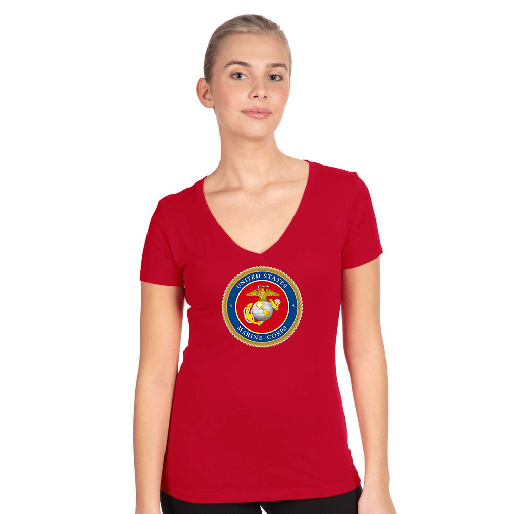 Women's   USMC Emblem Next Level V-Neck T-Shirt