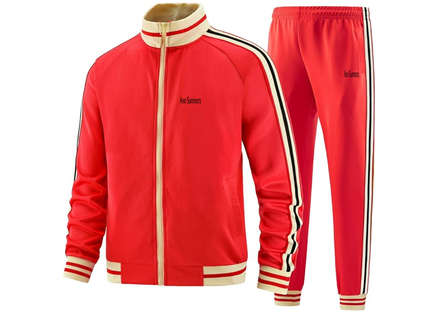 Men's Ann Summers Two Piece Designer Tracksuit with Bold Striped Accents and Zippered Front Elevated Athletic