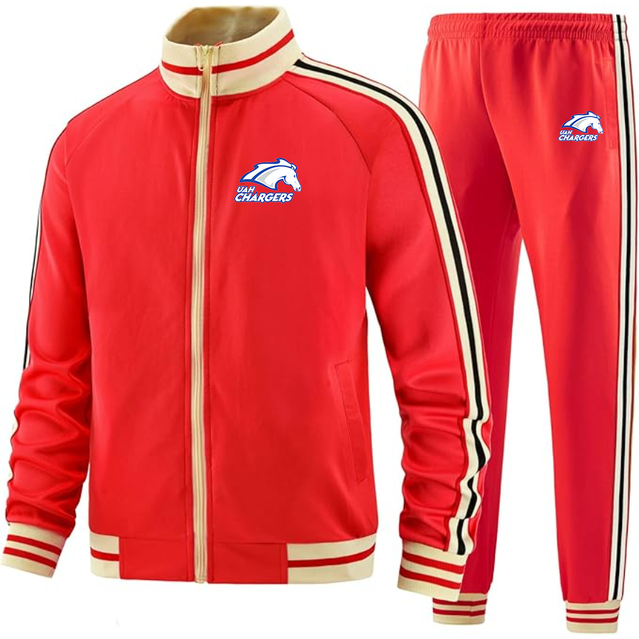 Men's Alabama Huntsville Chargers  Two Piece Designer Tracksuit with Bold Striped Accents and Zippered Front Elevated Athletic Wear