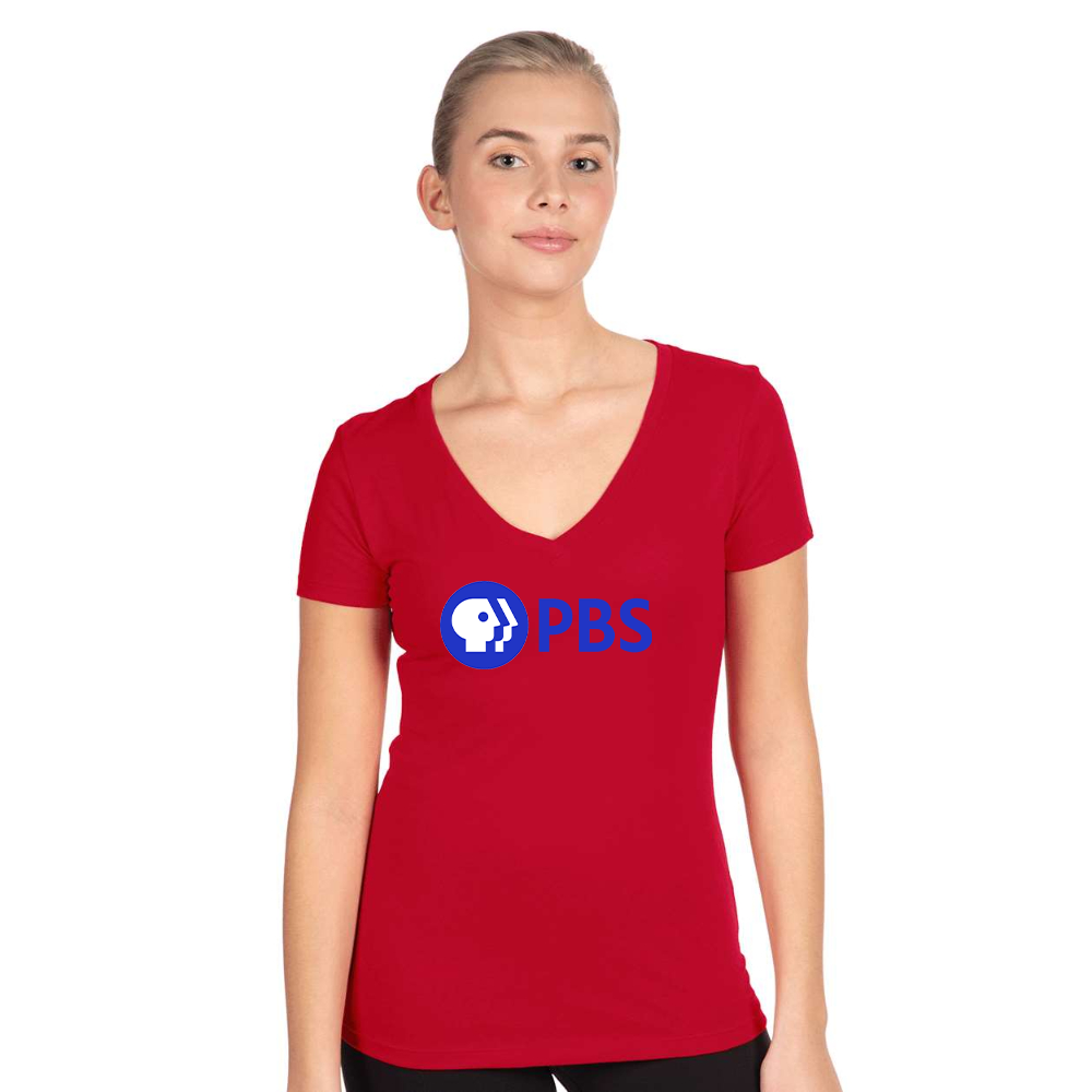 Women's PBS Blue  Next Level V-Neck T-Shirt