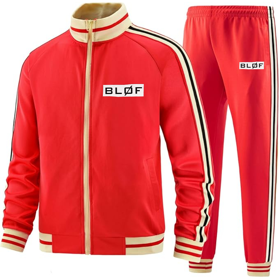 Men's  BLØF   Two Piece Designer Tracksuit with Bold Striped Accents and Zippered Front Elevated Athletic