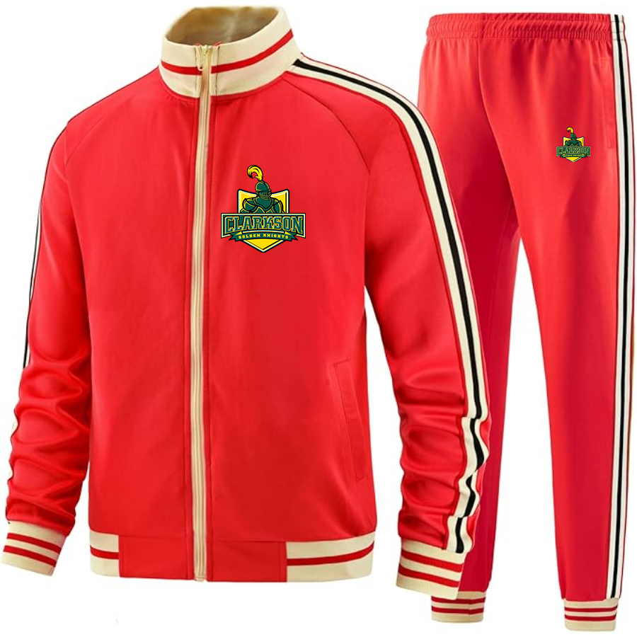 Men's Clarkson Golden Knights Two Piece Designer Tracksuit with Bold Striped Accents and Zippered Front Elevated Athletic