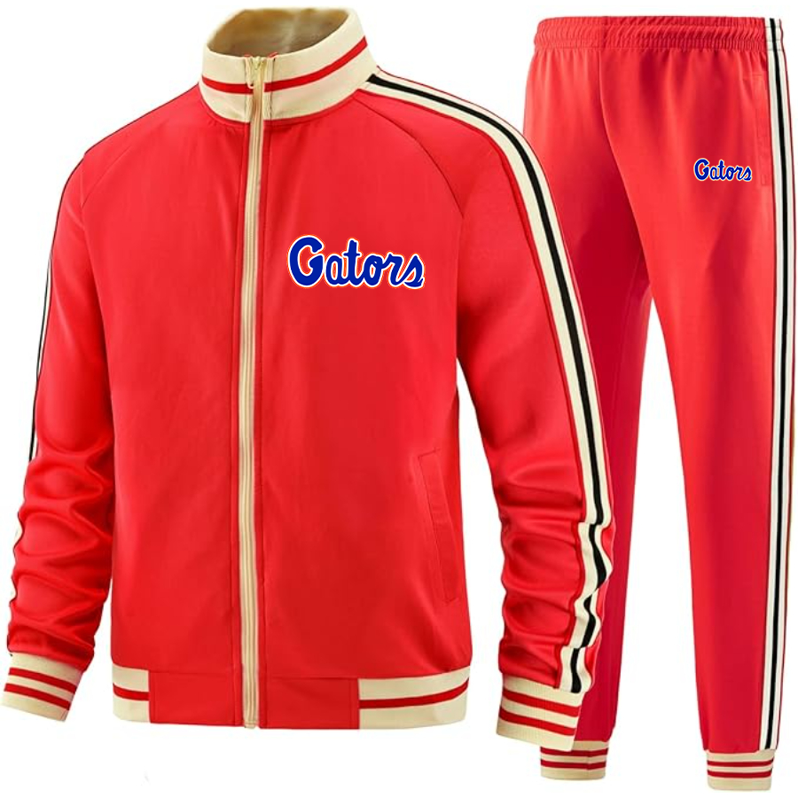 Men's Florida Gators Script Two Piece Designer Tracksuit with Bold Striped Accents and Zippered Front Elevated Athletic Wear