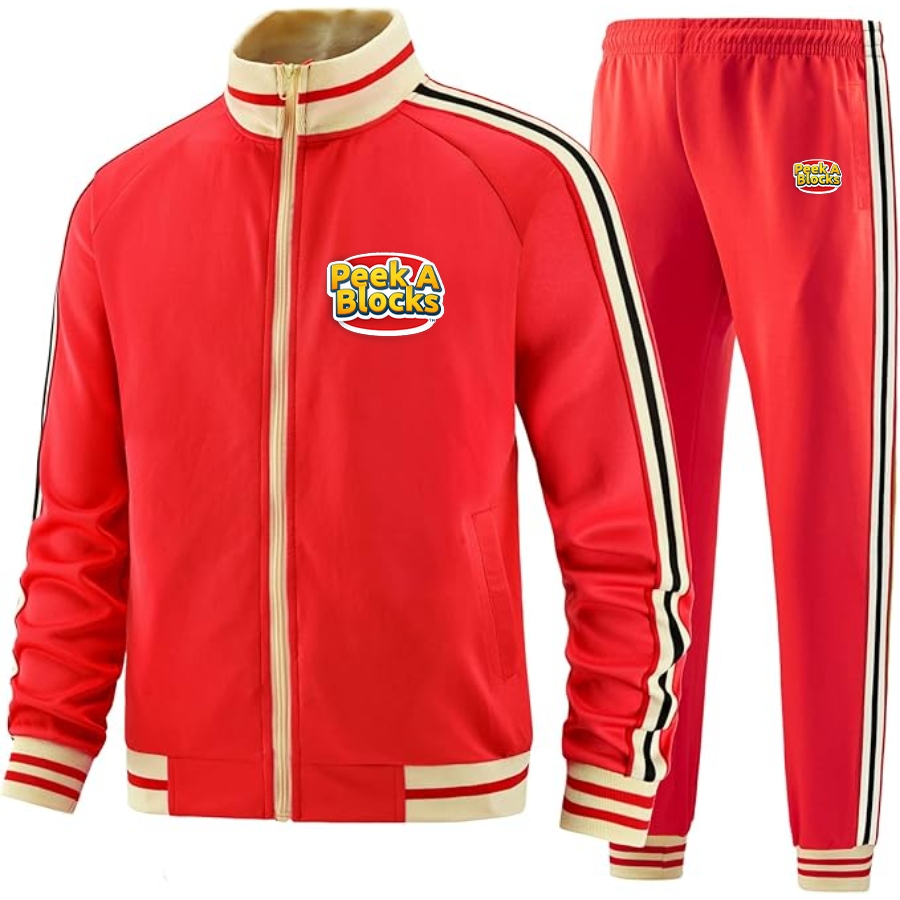 Men's  Peek A Blocks  Two Piece Designer Tracksuit with Bold Striped Accents and Zippered Front Elevated Athletic Wear