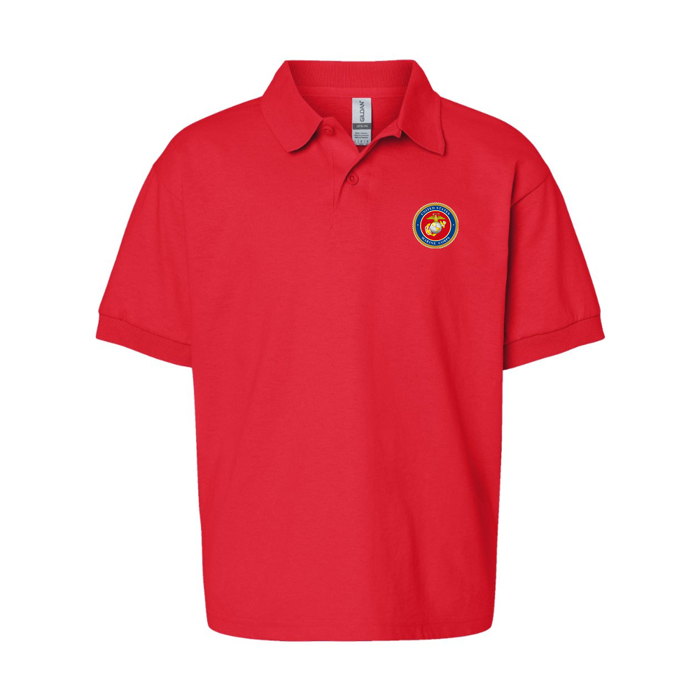 Youth  USMC Emblem Gildan Dry Blend Jersey Polo