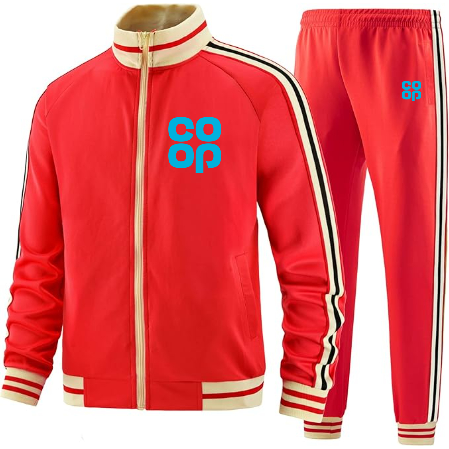 Men's CoOp Two Piece Designer Tracksuit with Bold Striped Accents and Zippered Front Elevated Athletic
