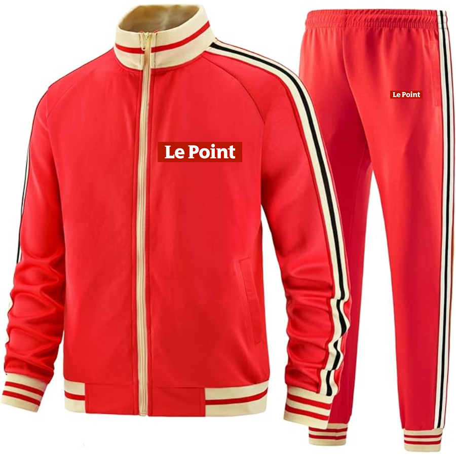 Men's Le Point Two Piece Designer Tracksuit with Bold Striped Accents and Zippered Front Elevated Athletic