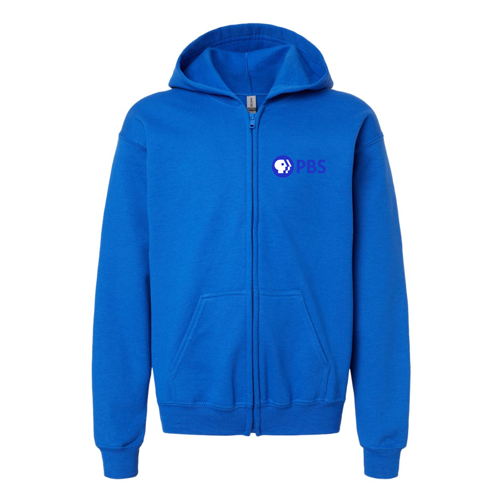 Youth PBS Blue Gildan Heavy Blend Full Zip Hooded Sweatshirt