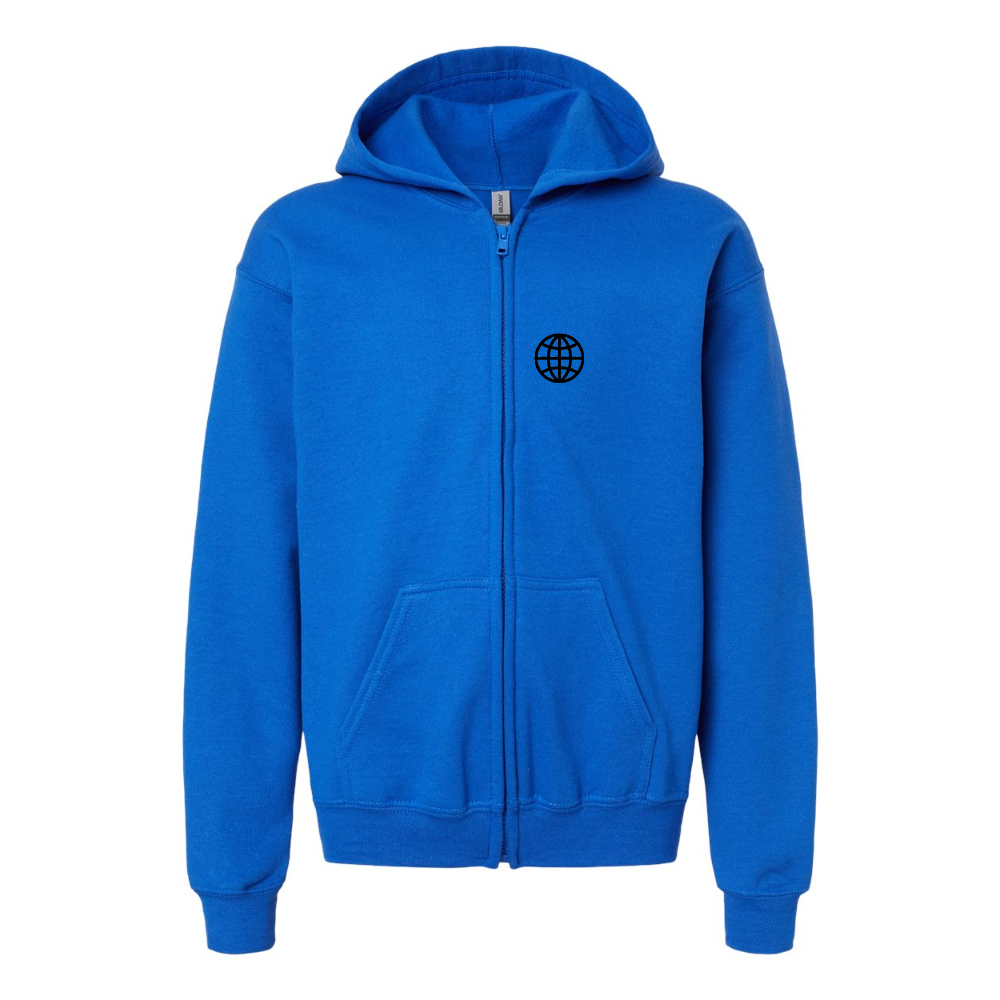 Youth Internet Globe Gildan Heavy Blend Full Zip Hooded Sweatshirt