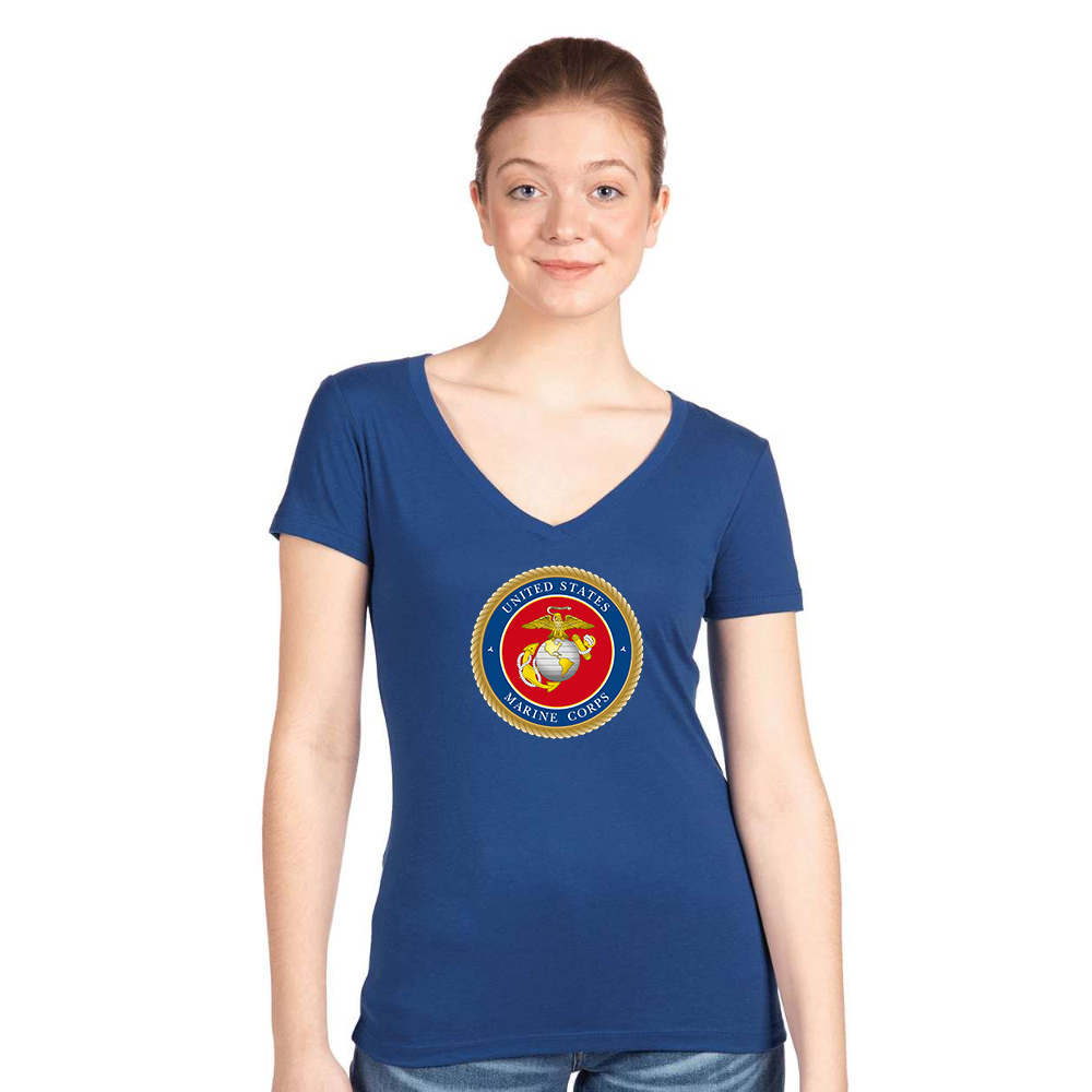 Women's   USMC Emblem Next Level V-Neck T-Shirt