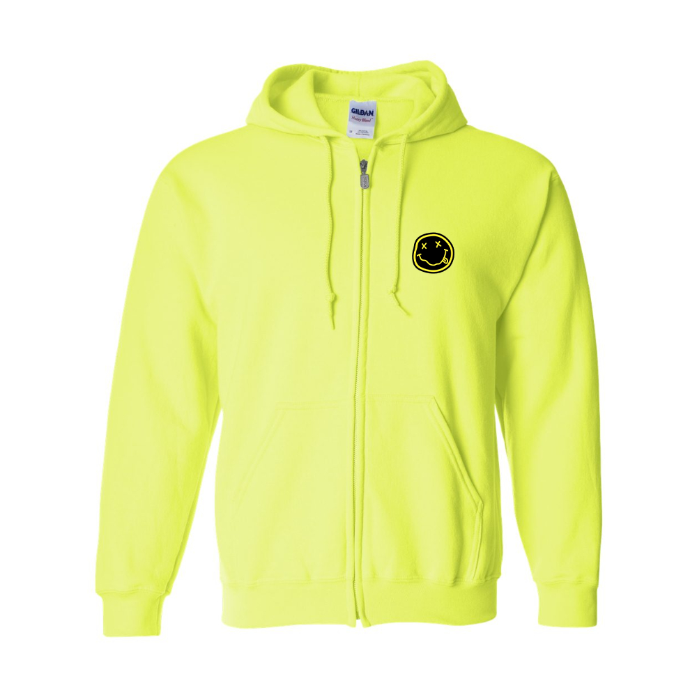 Men's Nirvana Yellow and Black Face  Gildan  Heavy Blend Full Zip Hooded Sweatshirt