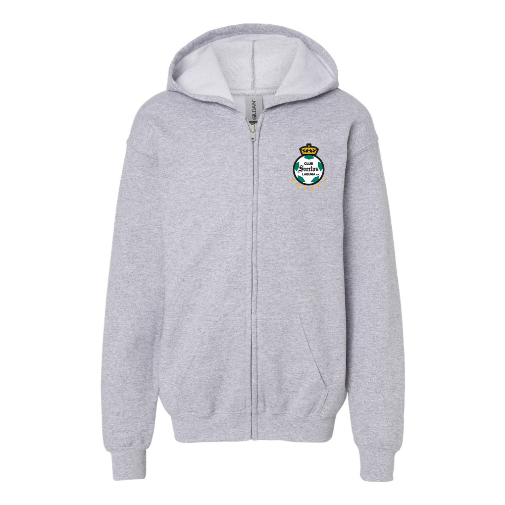 Gildan Heavy Blend Youth Santos Laguna SoccerFull Zip Hooded Sweatshirt