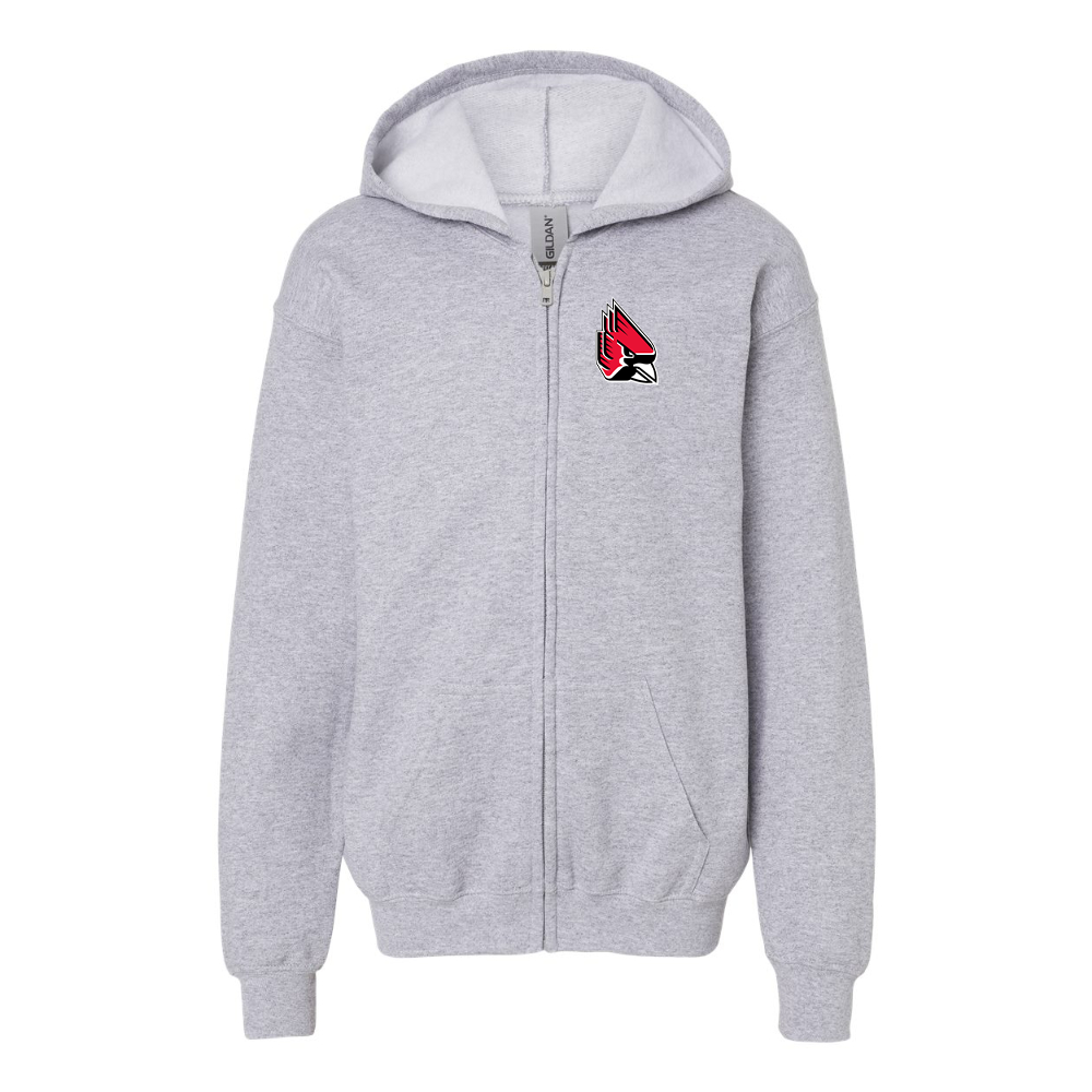 Youth Ball State Cardinals Gildan Heavy Blend Full Zip Hooded Sweatshirt