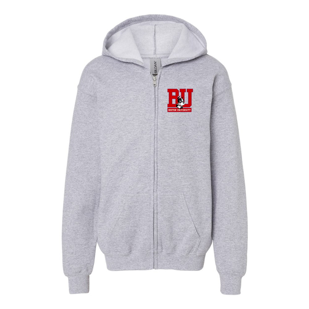 Youth Boston University Terriers Gildan Heavy Blend Full Zip Hooded Sweatshirt