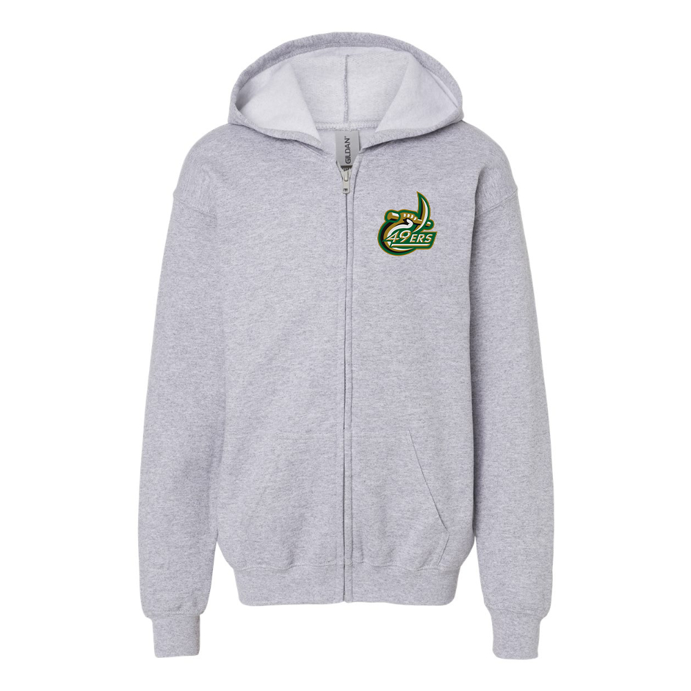 Youth Charlotte 49ers Gildan Heavy Blend Full Zip Hooded Sweatshirt