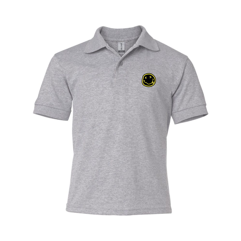 Youth Nirvana Yellow and Black Face  Gildan Dry Blend Jersey Polo