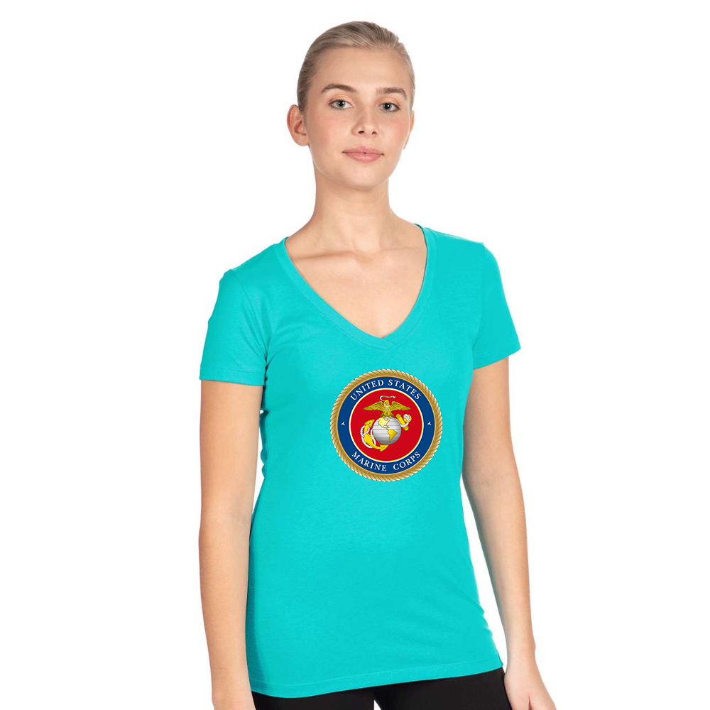 Women's   USMC Emblem Next Level V-Neck T-Shirt