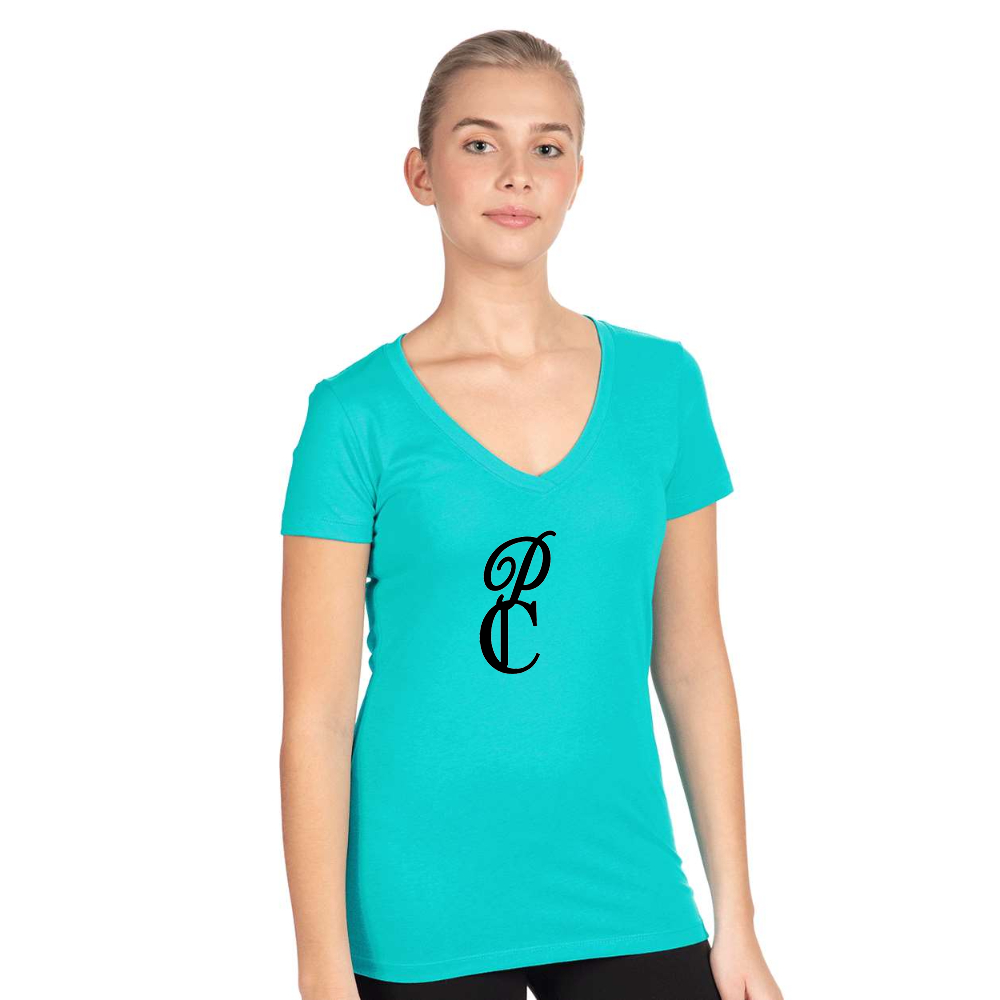 Women's P & C Black  Next Level V-Neck T-Shirt