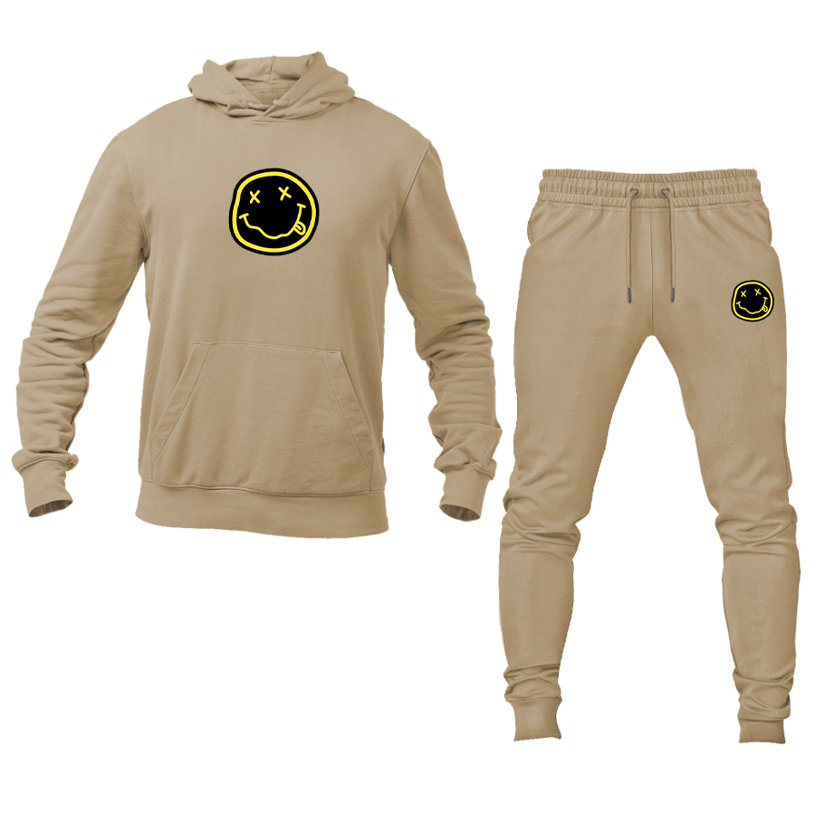 Men's  Nirvana Yellow and Black Face  Hoodie Joggers Set