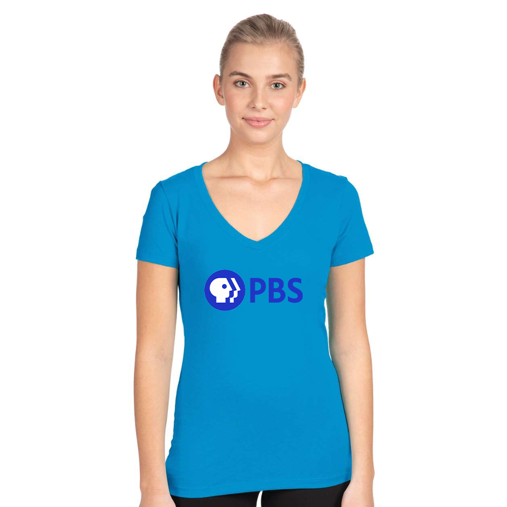 Women's PBS Blue  Next Level V-Neck T-Shirt