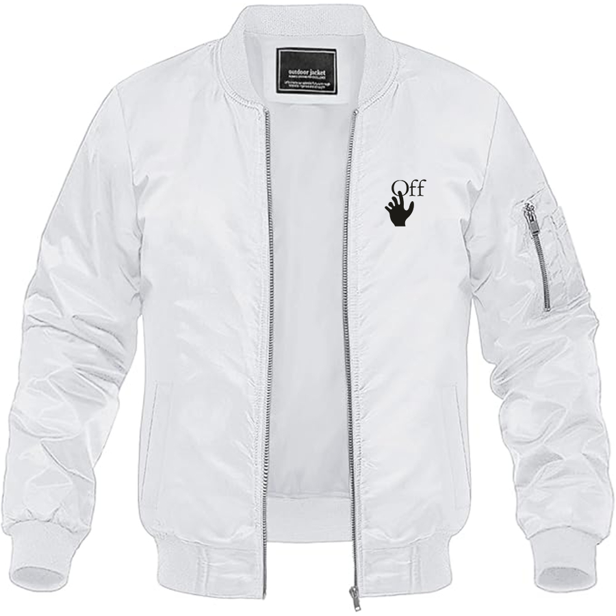 Men's Off-White Hand Logo  Lightweight Bomber Jacket Windbreaker Softshell Varsity Jacket Coat