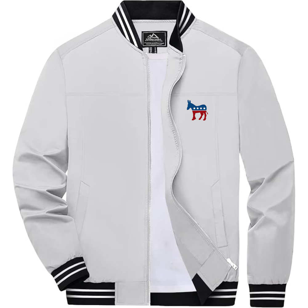 Men's Democrat Election Symbol Lightweight Zip-Up Bomber Jacket with Ribbed Collar and Cuffs Versatile Casual Outerwear
