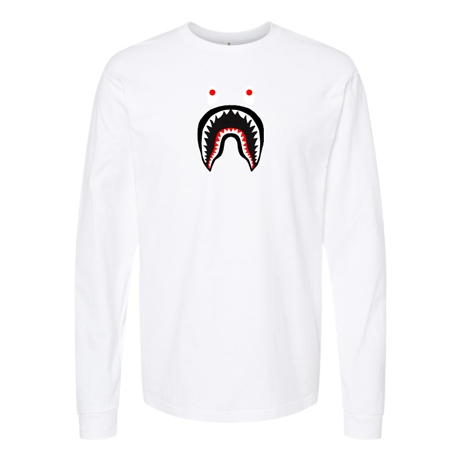 Men's BAPE Shark Logo Cotton Long Sleeve T-Shirt