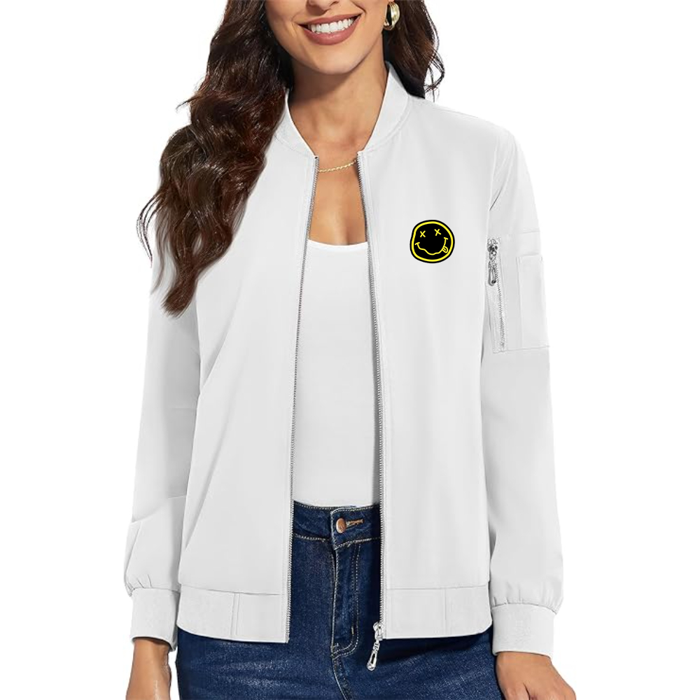 Women's  Nirvana Yellow and Black Face Premium Bomber Jacket with Polished Detailing and Functional Sleeve Pocket Modern Luxury Outerwear