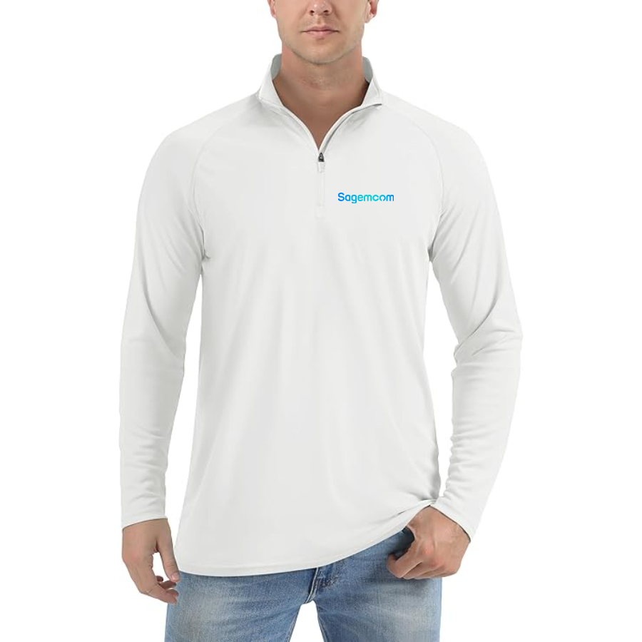 Men's Sagemcom Logo Lightweight Quarter-Zip Athletic Shirt Long Sleeve Performance Wear