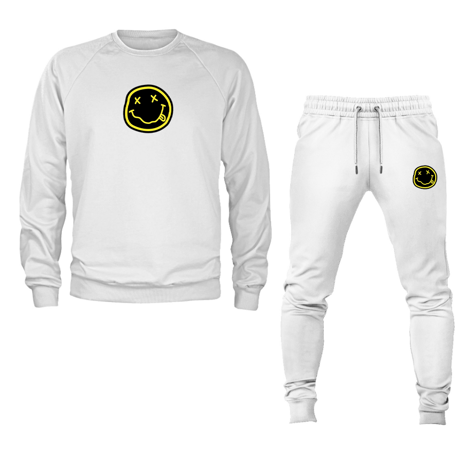 Men's Nirvana Yellow and Black Face Crewneck Sweatshirt Joggers Suit