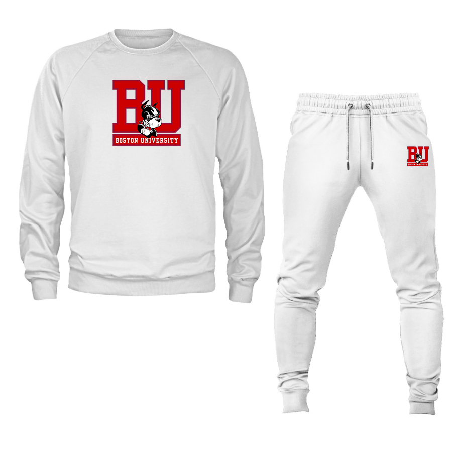 Men's Boston University Terriers Crewneck Sweatshirt Joggers Suit